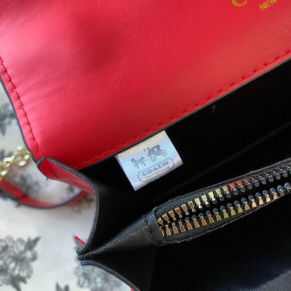 Coach Classic Monogram Strawberry Print Chain Crossbody Bag - Picture 12 of 14